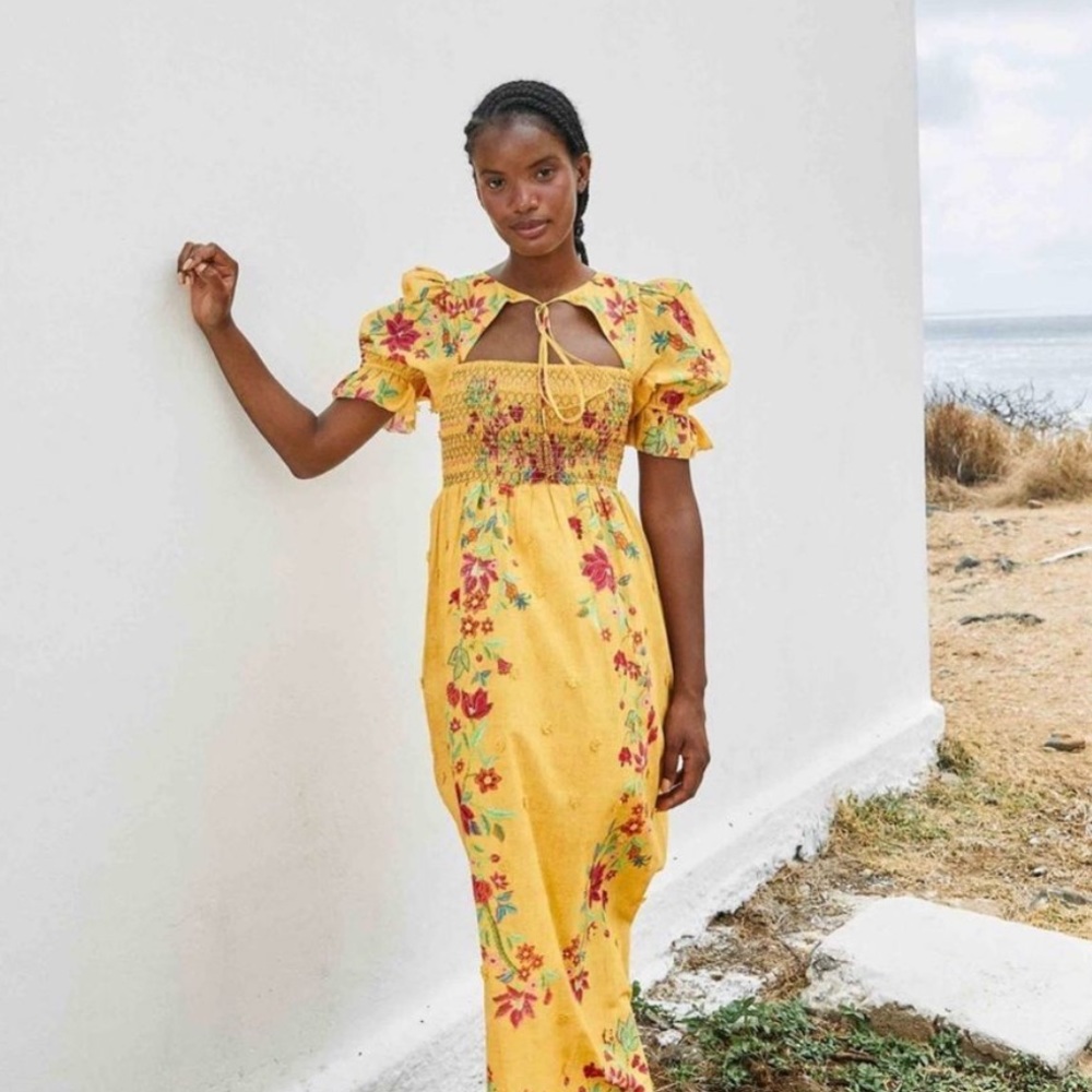 Farm rio flower floral garden maxi dress with delicate details size xs